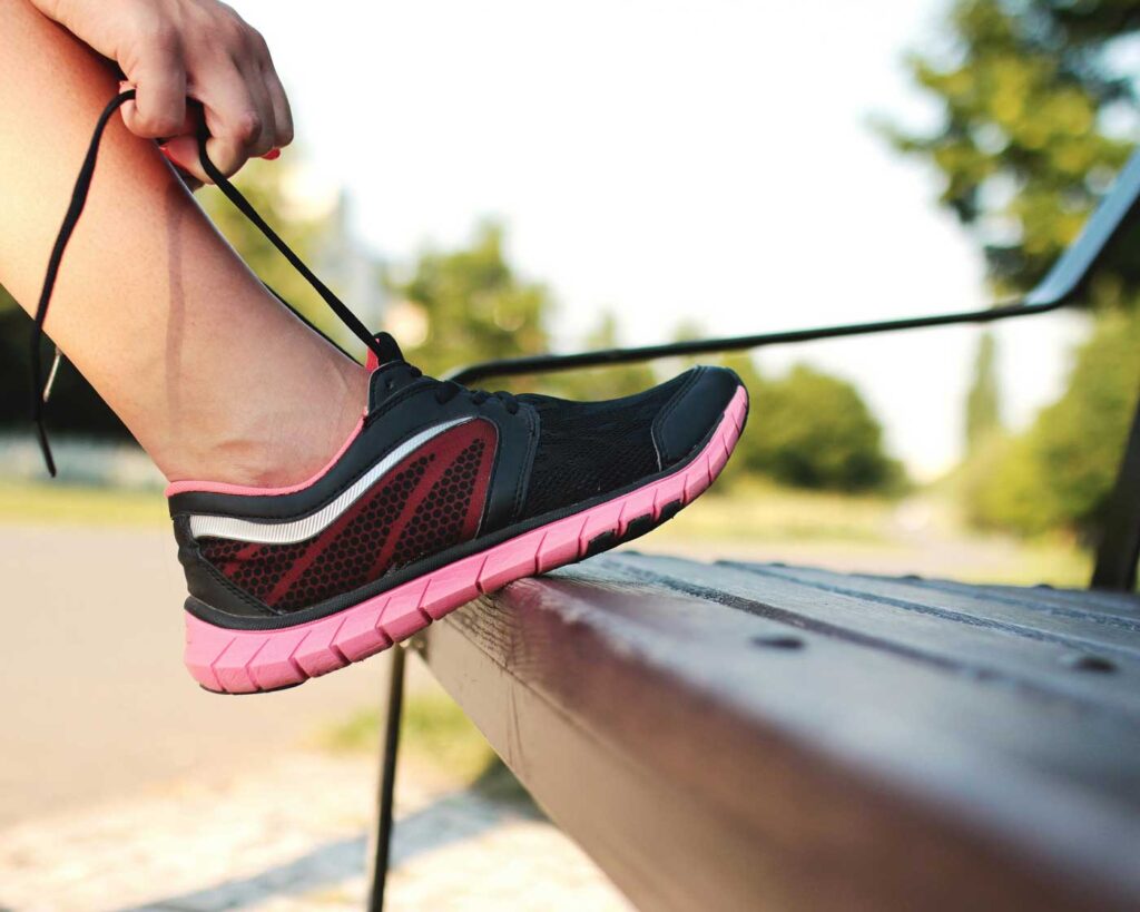 lacing up shoes