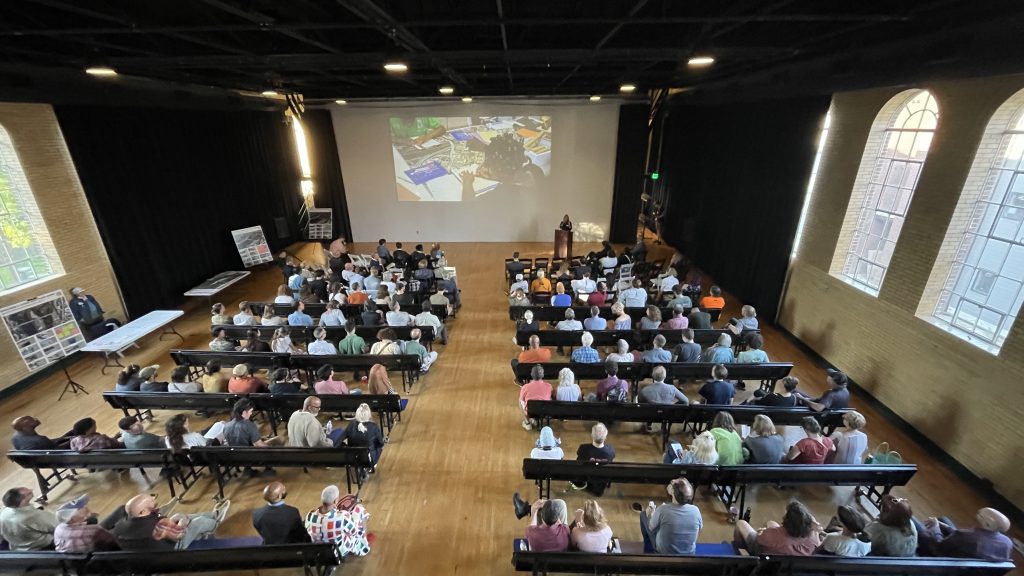 Attendees at a meeting about the future design for the Mayo Bridge