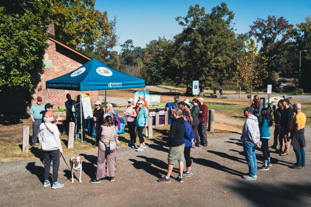 People learn about the Fall Line in Bryan Park